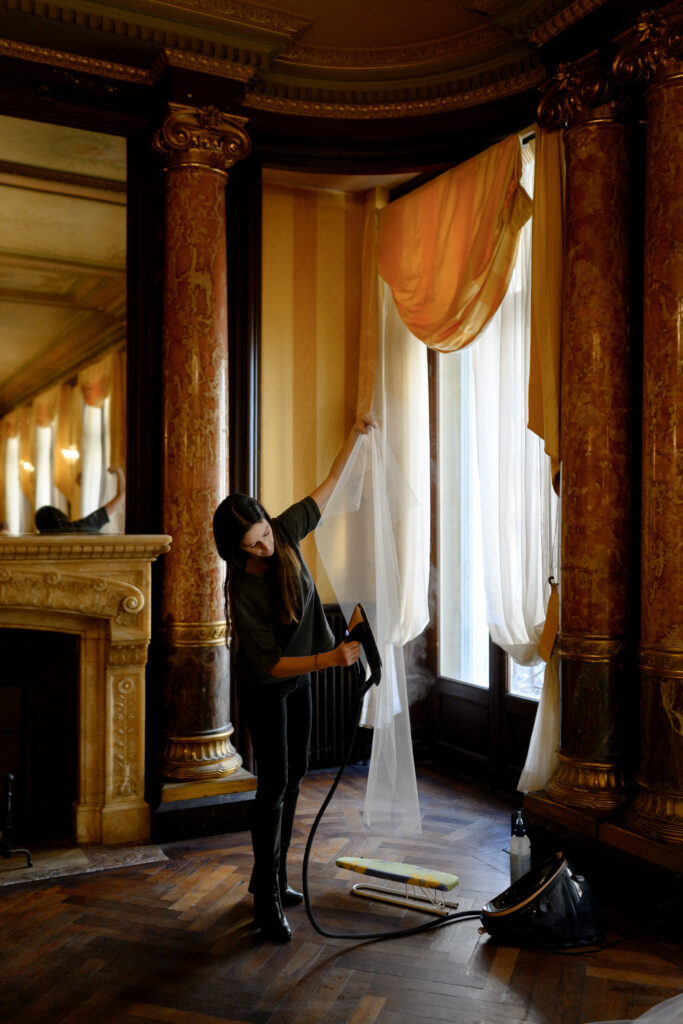Préparatif voile de mariée personnalisé